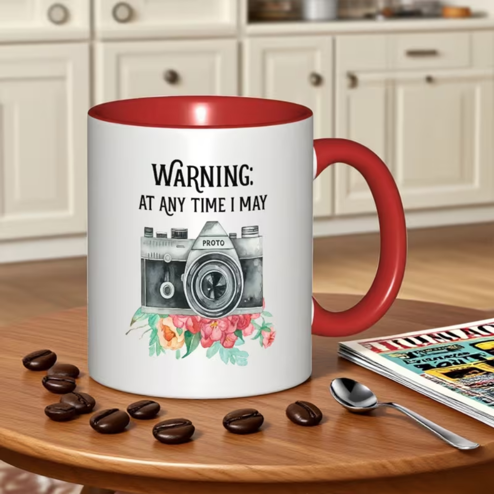 photography Mug with "WARNING: At Any Time I May Be Photographed"