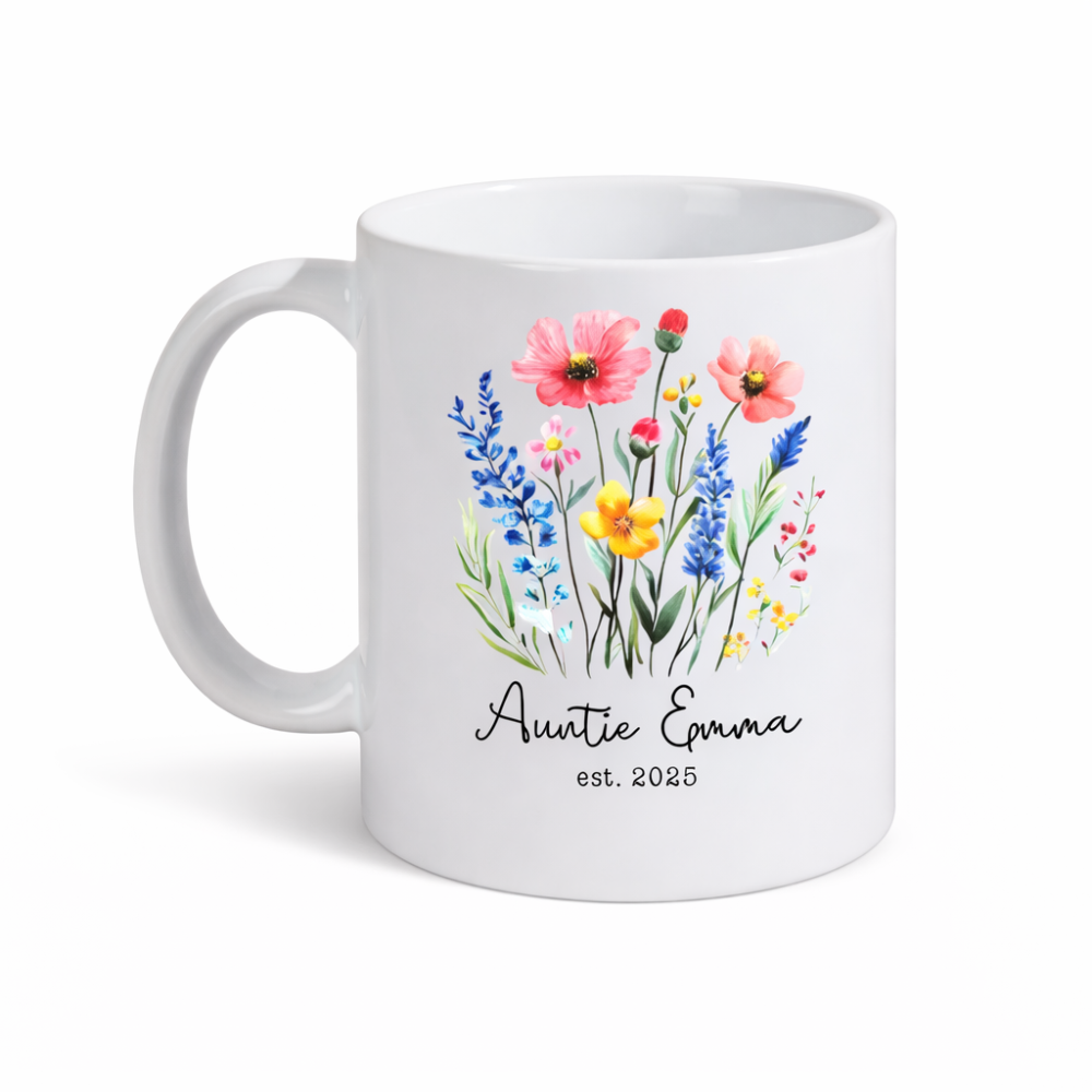 Personalized Auntie Floral Glass Printed Coffee Mug