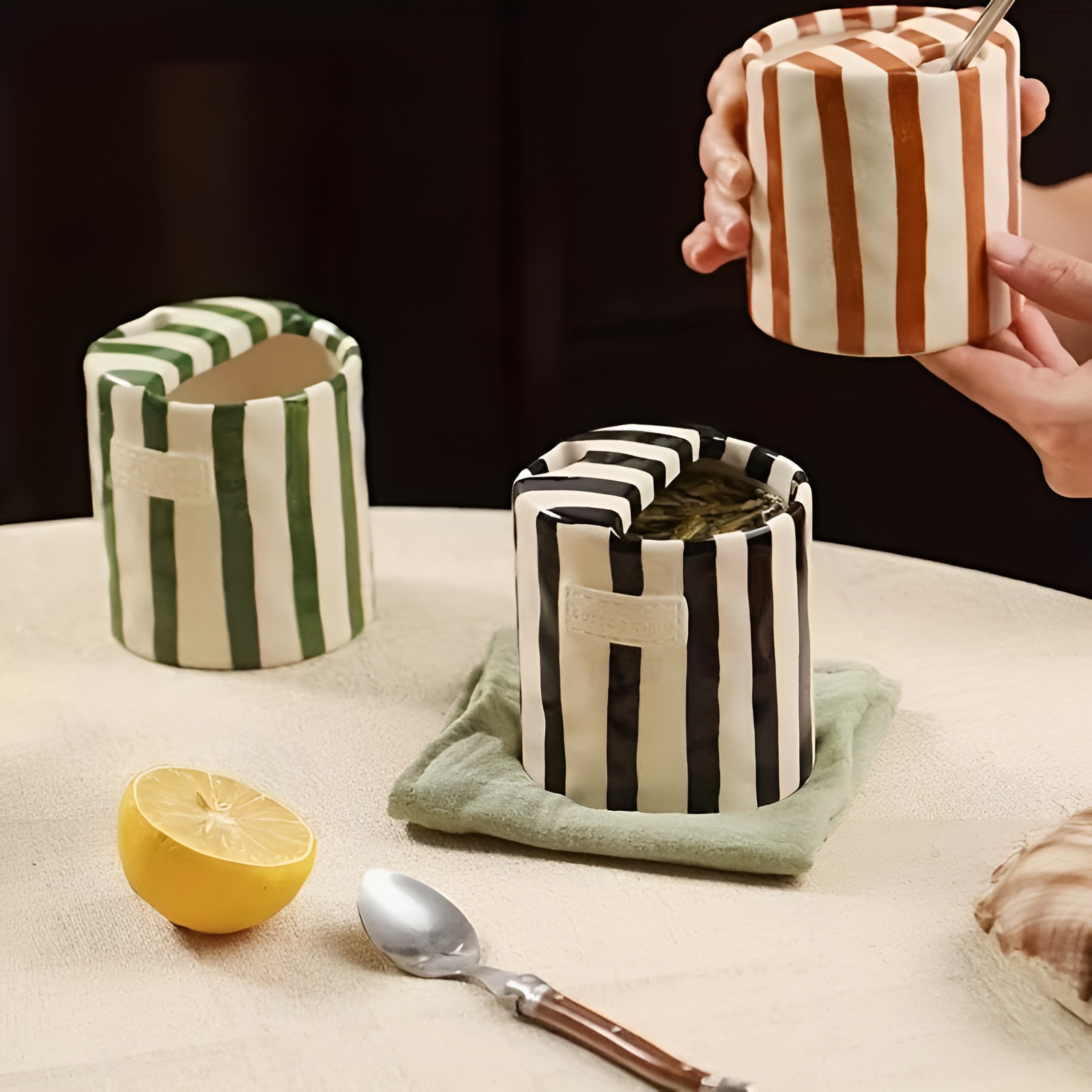 Retro Striped Design Ceramic Mug For Valentines Day Gift