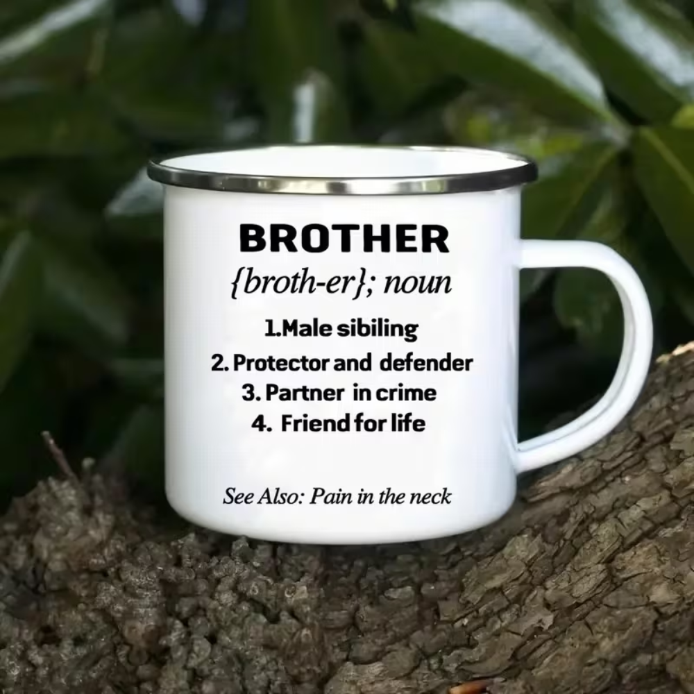 Funny Brother 1pc 12oz Metal Enamel Cup - Camping Coffee Cup Gift for Brother and Sisters
