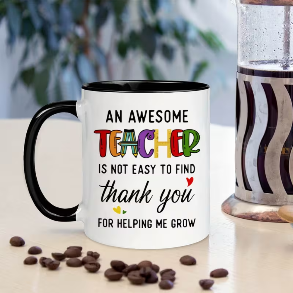 Teacher Appreciation Ceramic Coffee Mug - 11oz "Thank You for Helping Me Grow" 