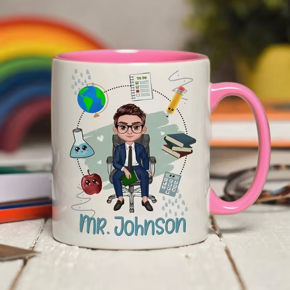 Personalized Teacher Mug - Custom Name Classroom Cup with Educational Theme Design