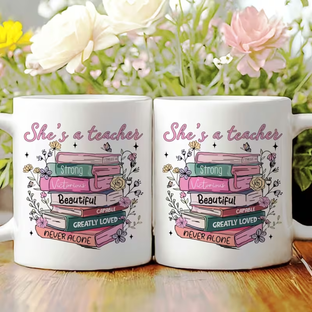 1pc Inspirational Teacher Appreciation Mug - "She'S a Teacher, Strong, Beautiful, Greatly Loved, Never Alone" Quote 