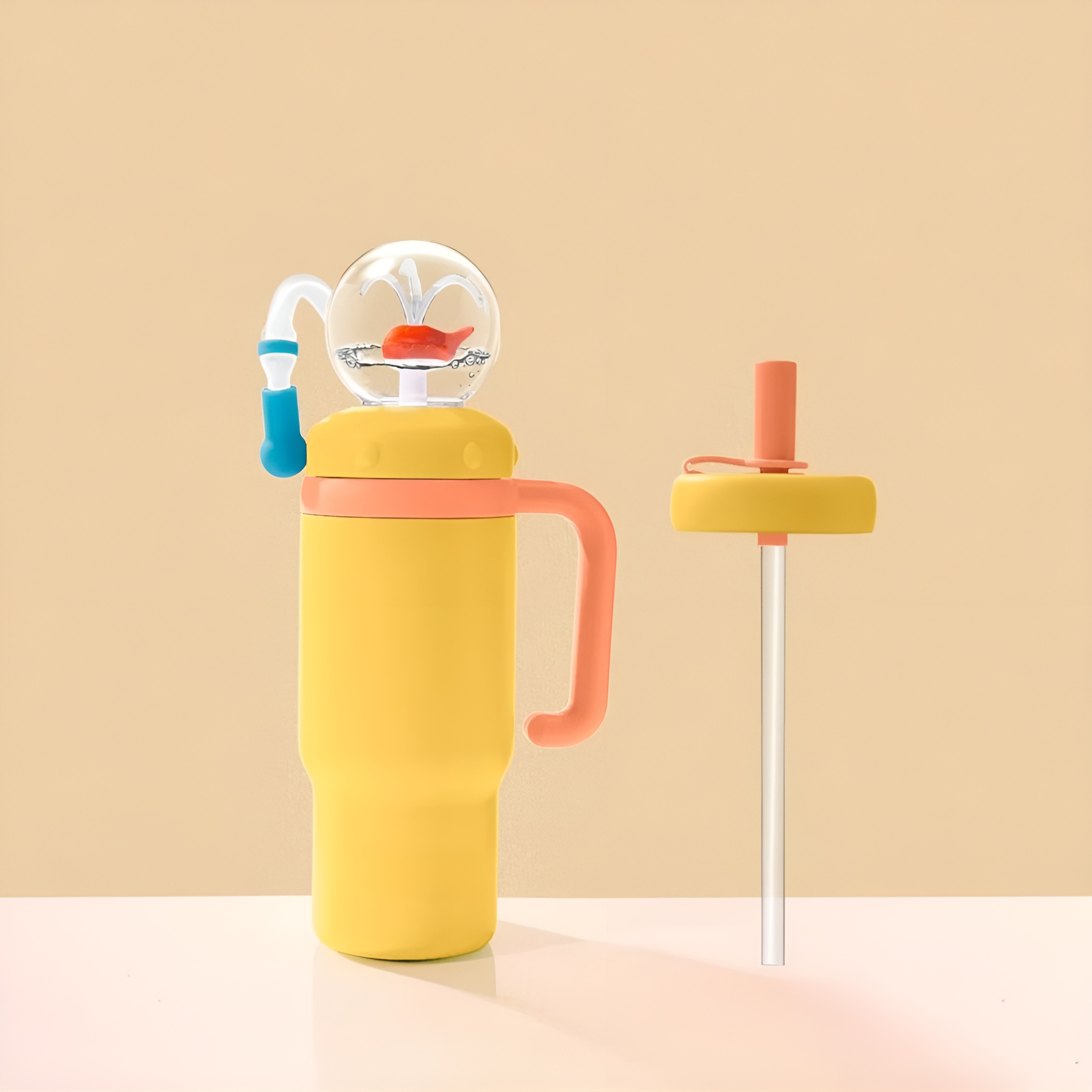 Insulated Whale Fountain Tumbler With Handle And Two Lids