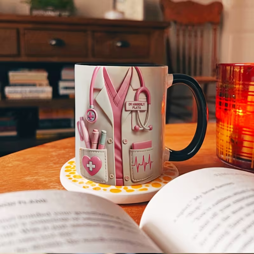 Personalized Medical Themed Ceramic Coffee Mug with Stethoscope Design