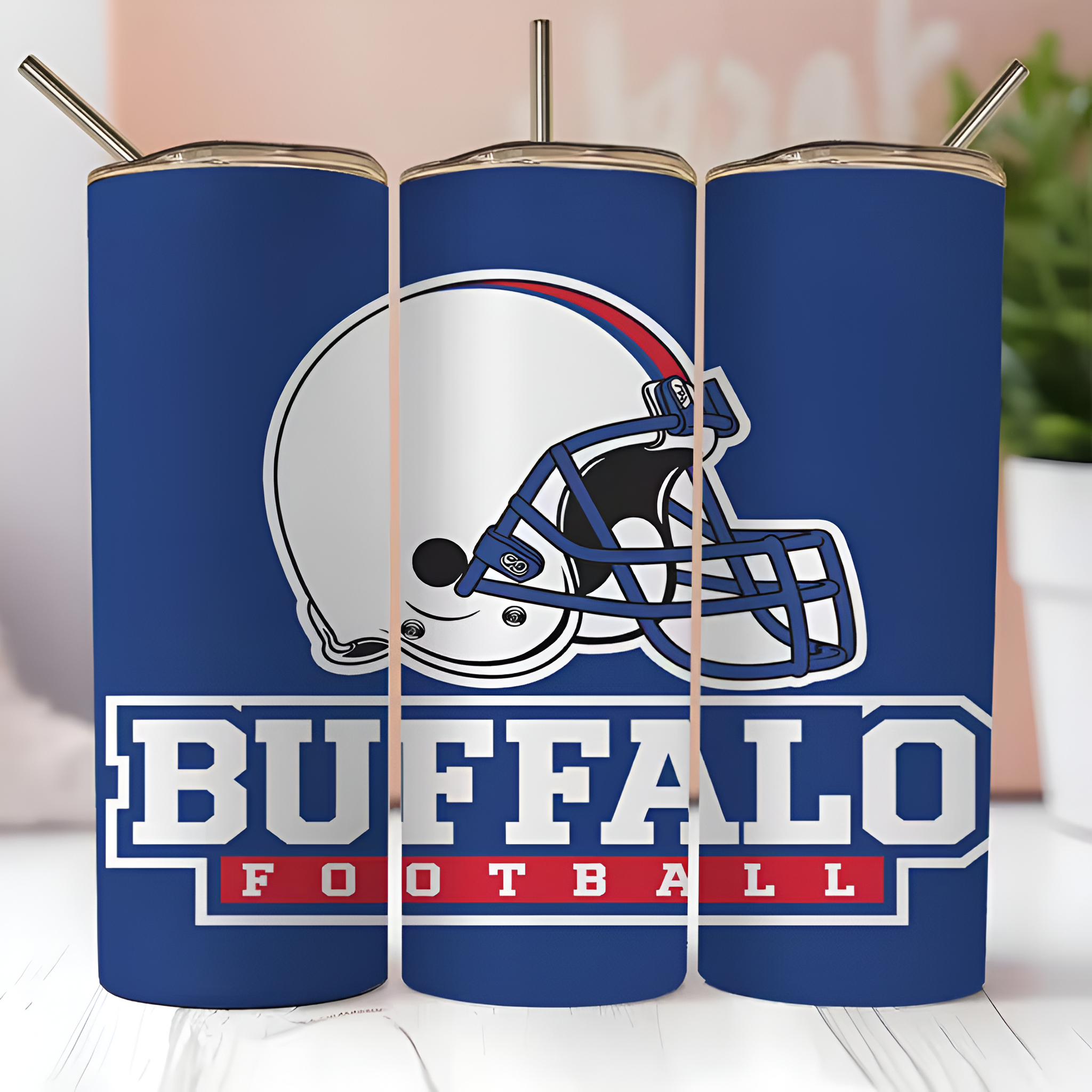 Buffalo Bills Football Themed 20oz Insulated Tumbler With Lid And Straw