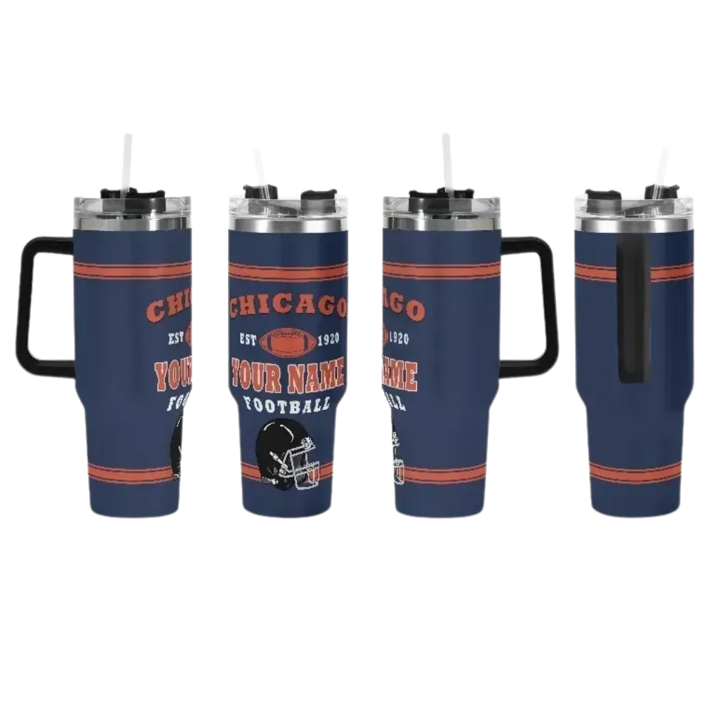 Custom Chicago Bears Football Team Themed Tumbler With Handle And Lid