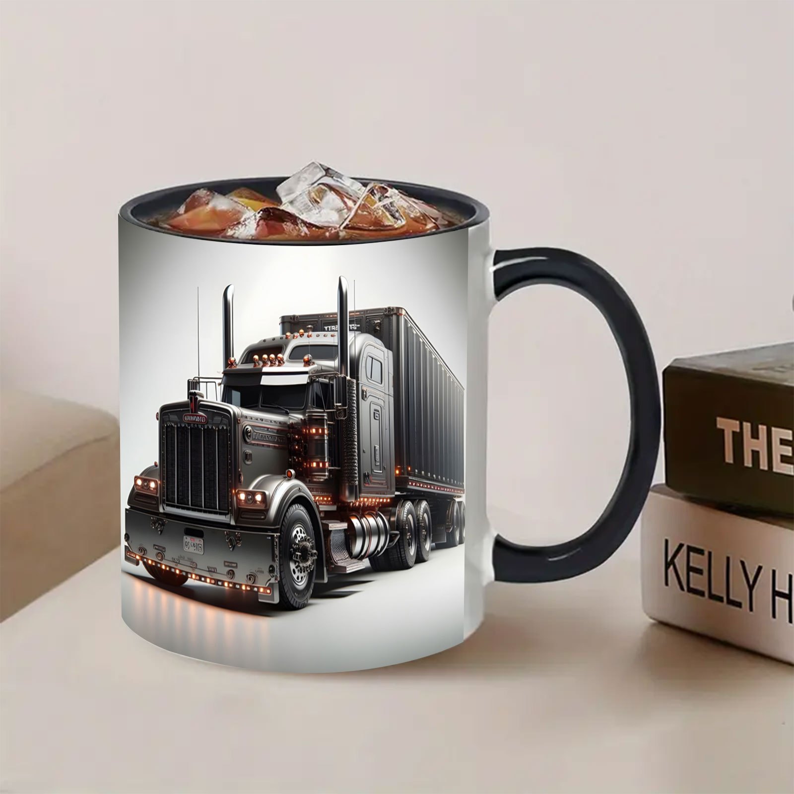 Mug Featuring A Truck Design with a Black Handle Great for Beverages Like Coffee