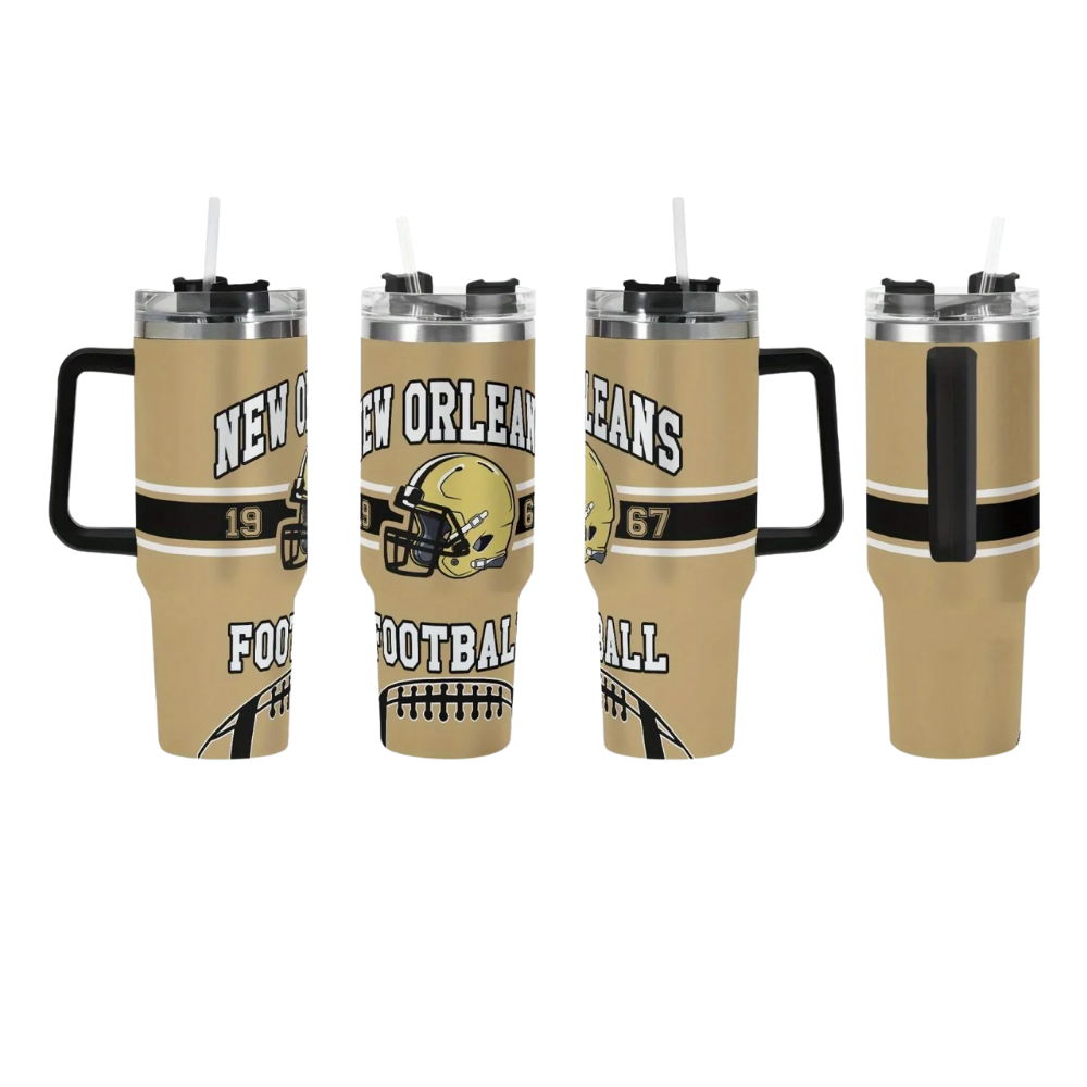 New Orleans Saints Football Team Themed Tumbler With Handle And Lid