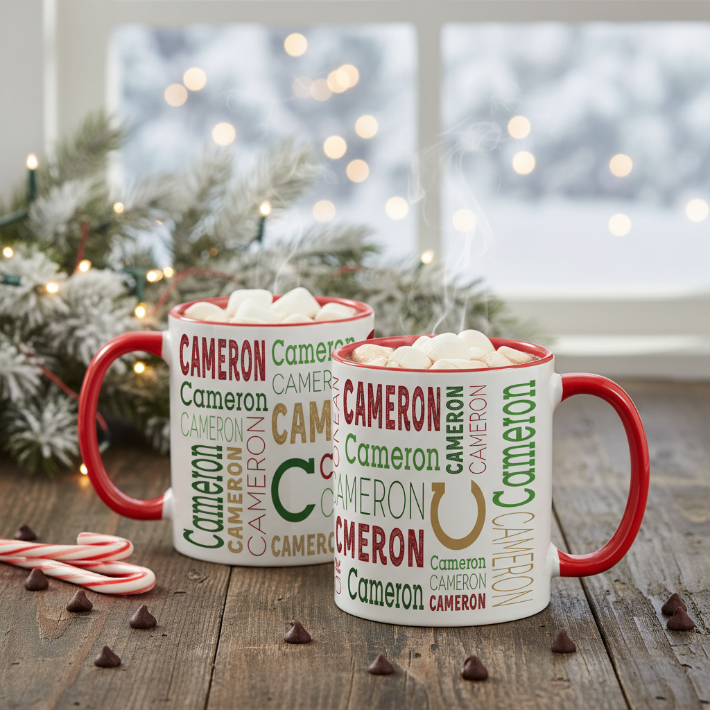 Christmas Personalized Coffee Mug With Repeating Name Design