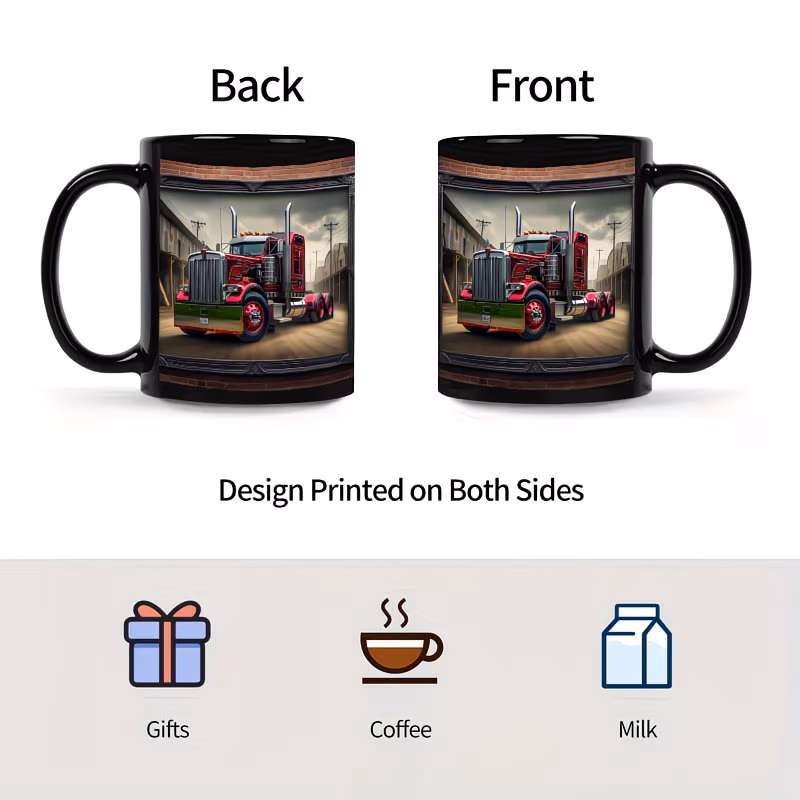 1pc 11oz ceramic truck mug with vibrant red semi truck design durable coffee tea cup for home office or gift birthdays valentines day new year no coffee mug 5