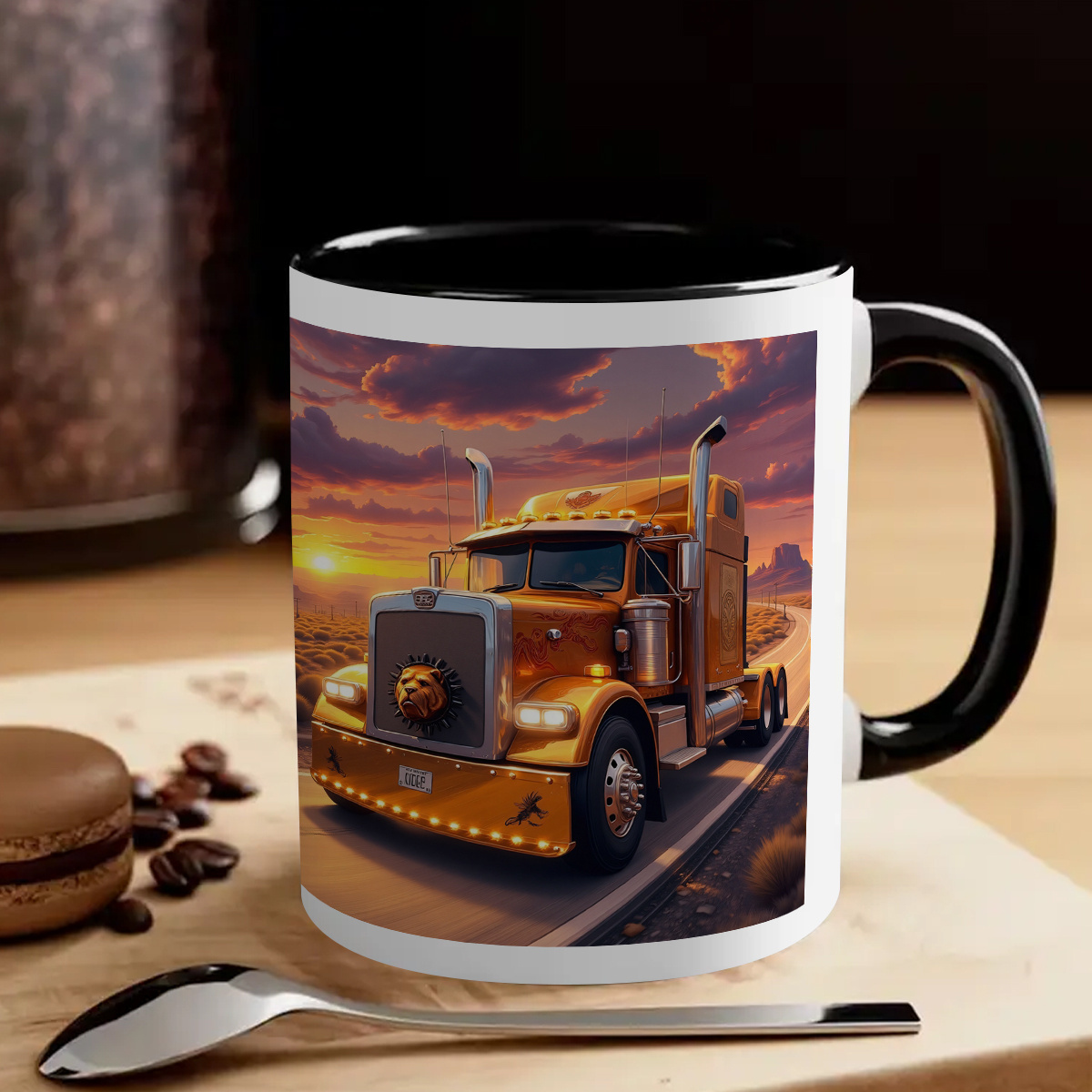 A Cute And Durable White Mug Featuring a Steampunk Truck Design 11 Ounces Made of Cartoon Style Ceramic