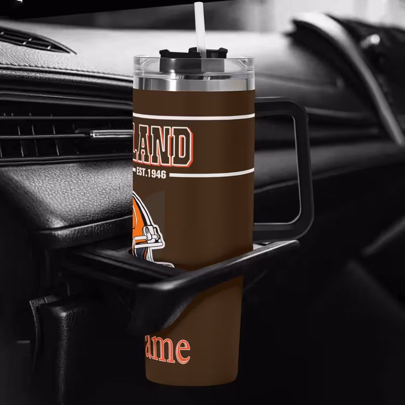 a customizable football 40oz stainless steel vacuum insulated tumbler personalized name car cup with lid and straw hand wash only reusable travel coffee mug water bottle cars offices home for fans 4
