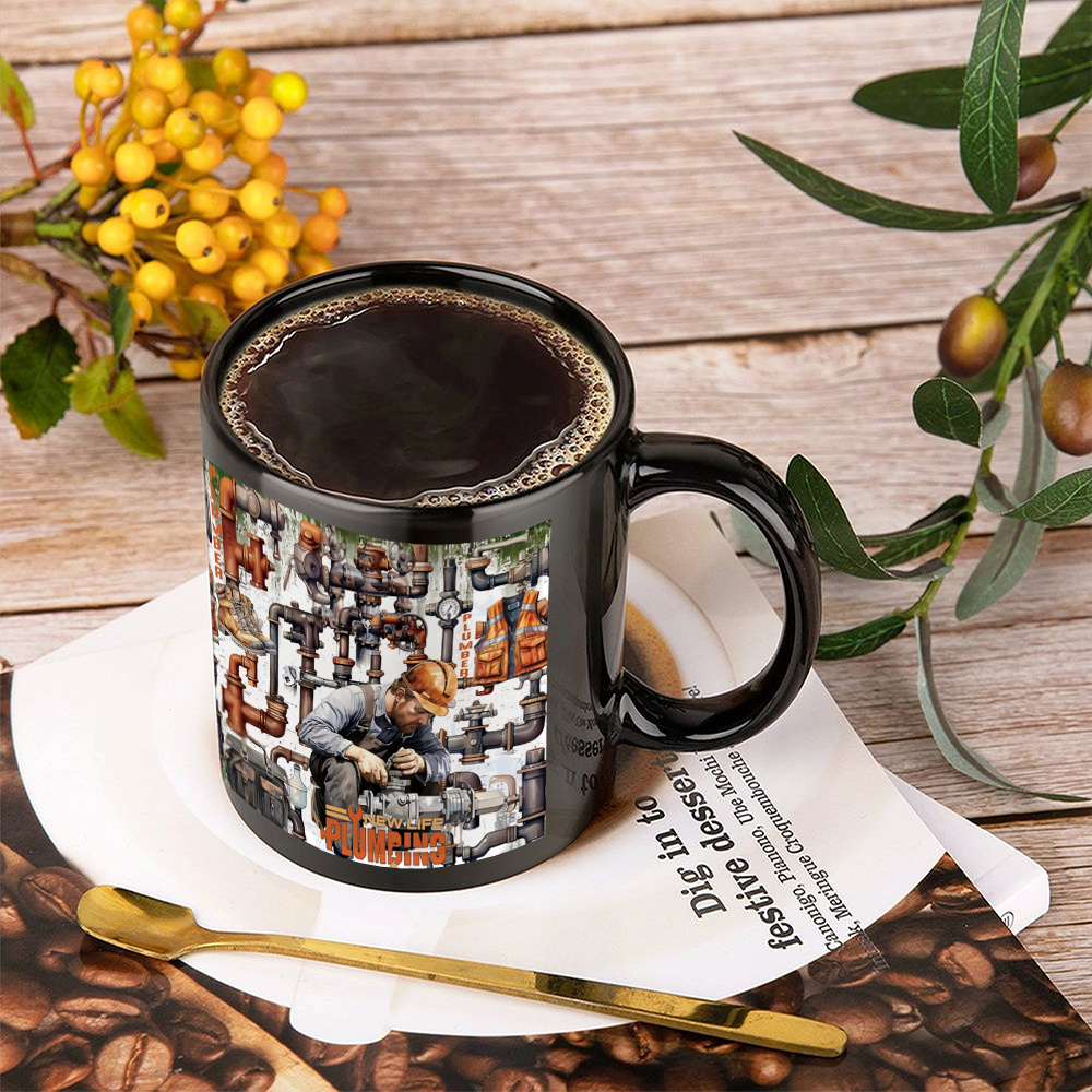 1pc 11oz Ceramic Mug with Plumbing Themed Design