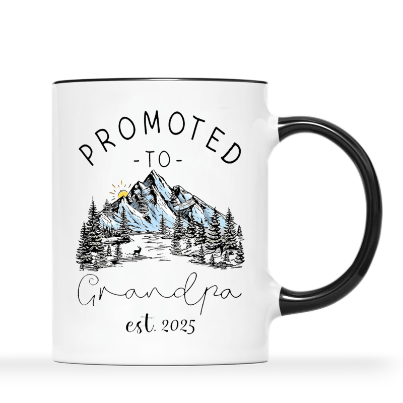 Ceramic Coffee Mug, "Promoted to Grandpa" Design, Ideal New Grandparent Gift, Grandparents Announcement Keepsake