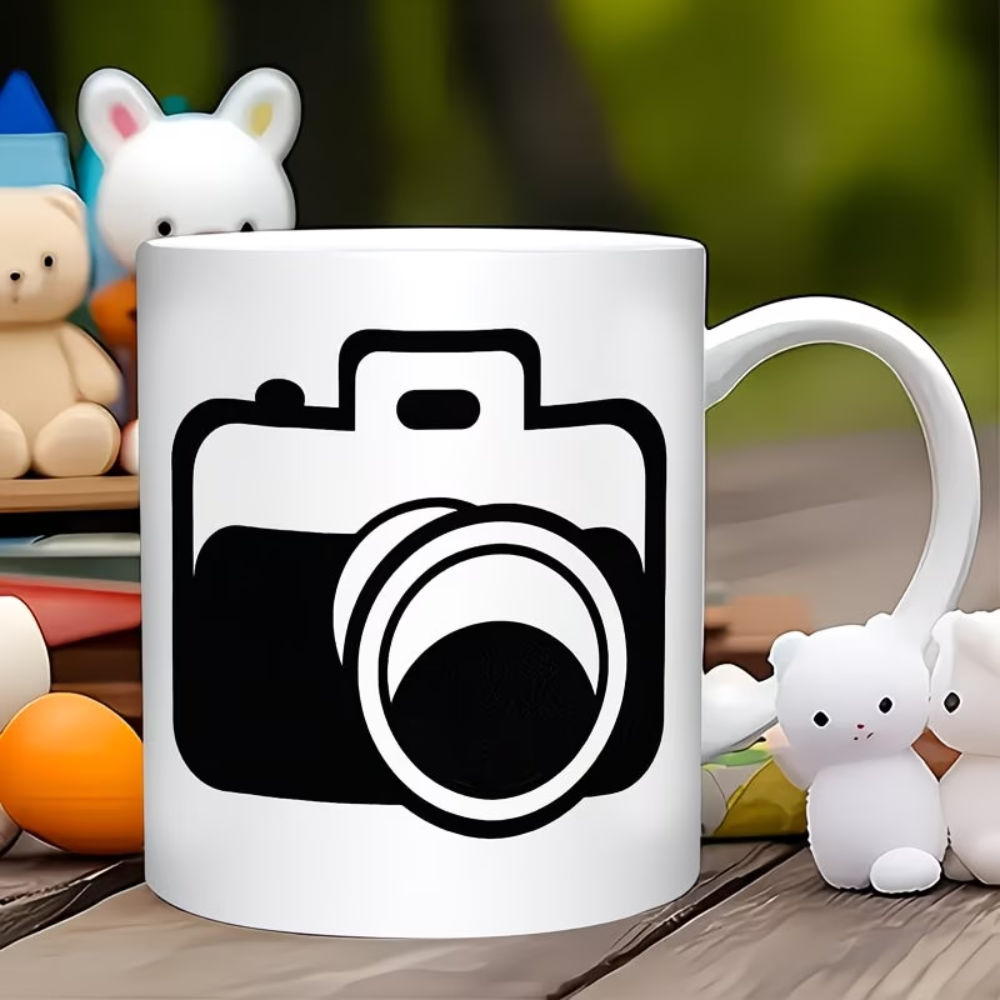 11oz Camera-Shaped Coffee Mug - White Camera & Aperture Design Ceramic Cup with Black Interior & Handle, Photography Lover
