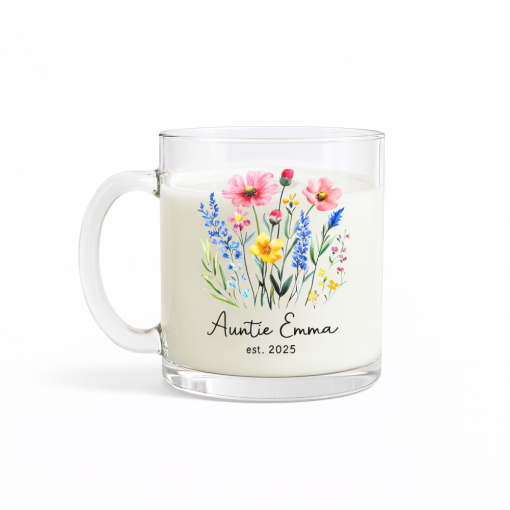 Personalized Auntie Floral Glass Printed Coffee Mug