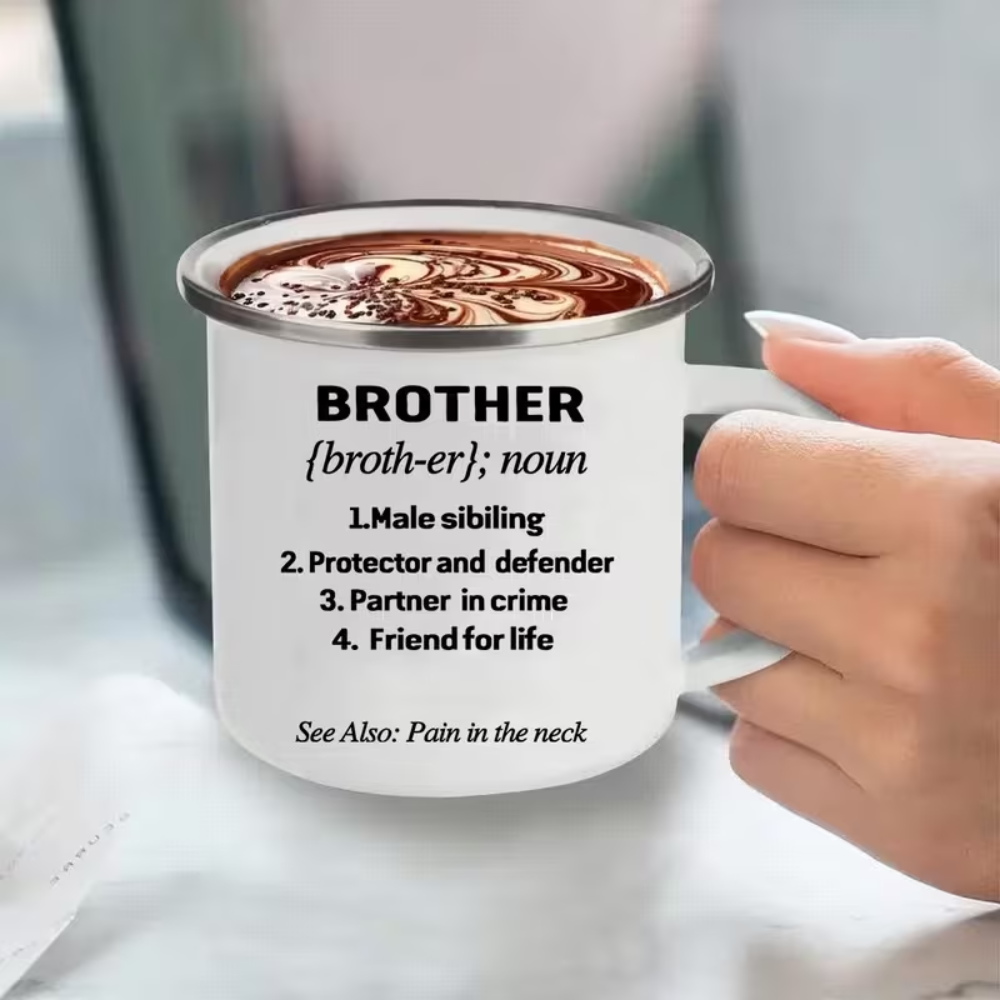 Funny Brother 1pc 12oz Metal Enamel Cup - Camping Coffee Cup Gift for Brother and Sisters