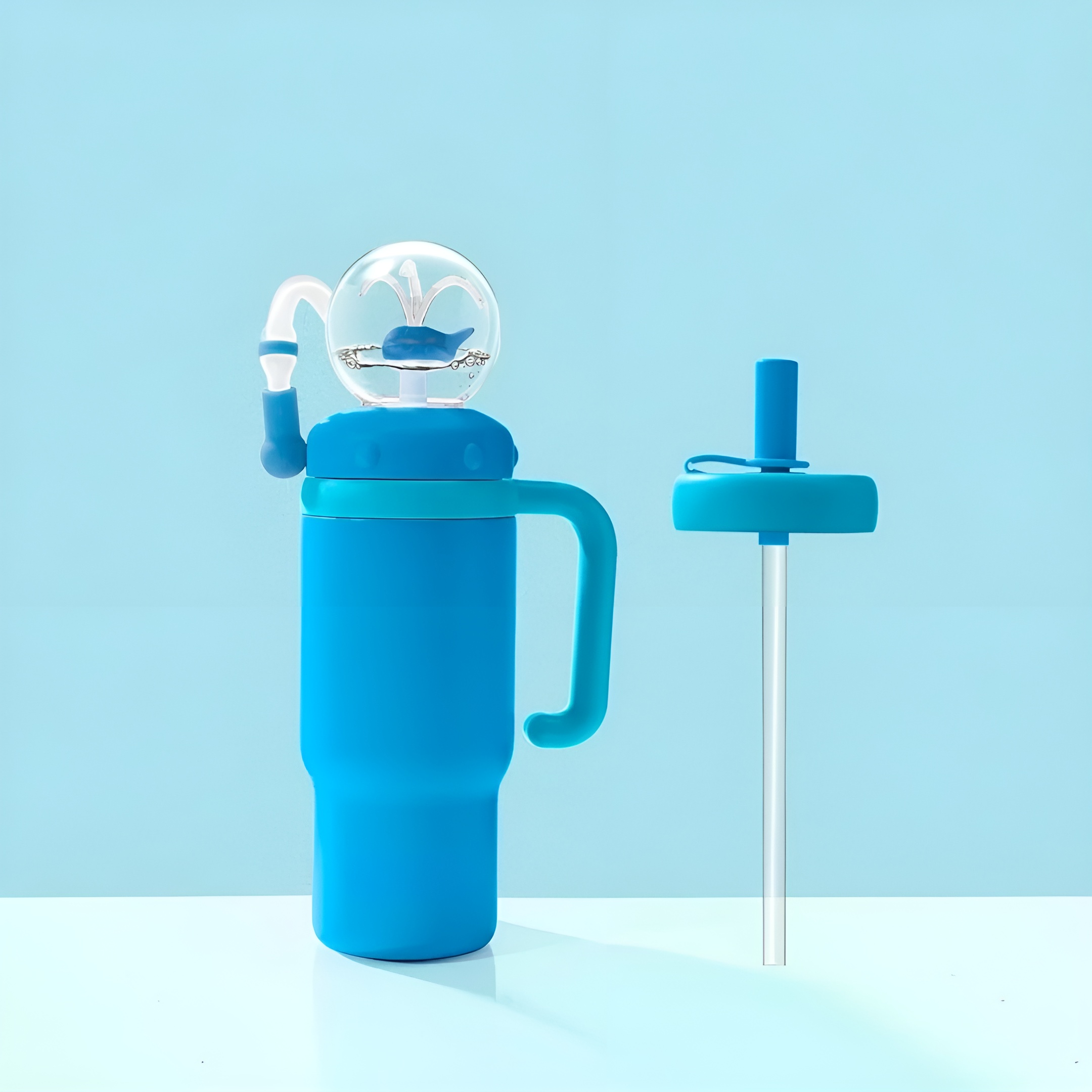 Insulated Whale Fountain Tumbler With Handle And Two Lids
