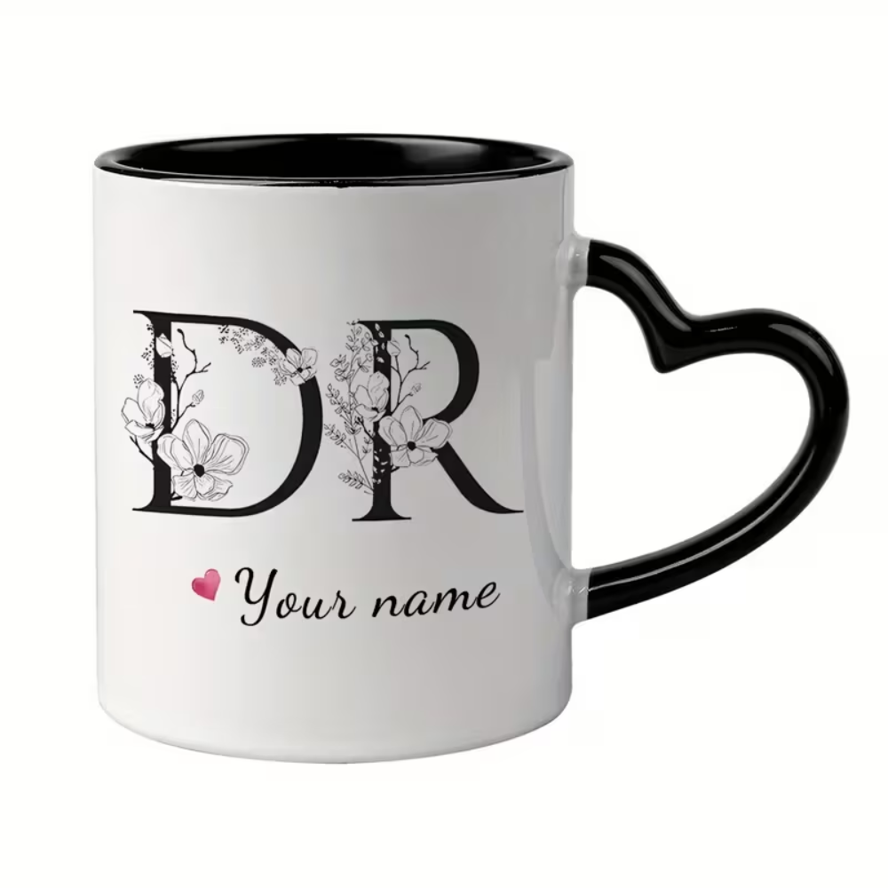 Personalized Doctor Ceramic Coffee Mug with Name Initials Floral Design