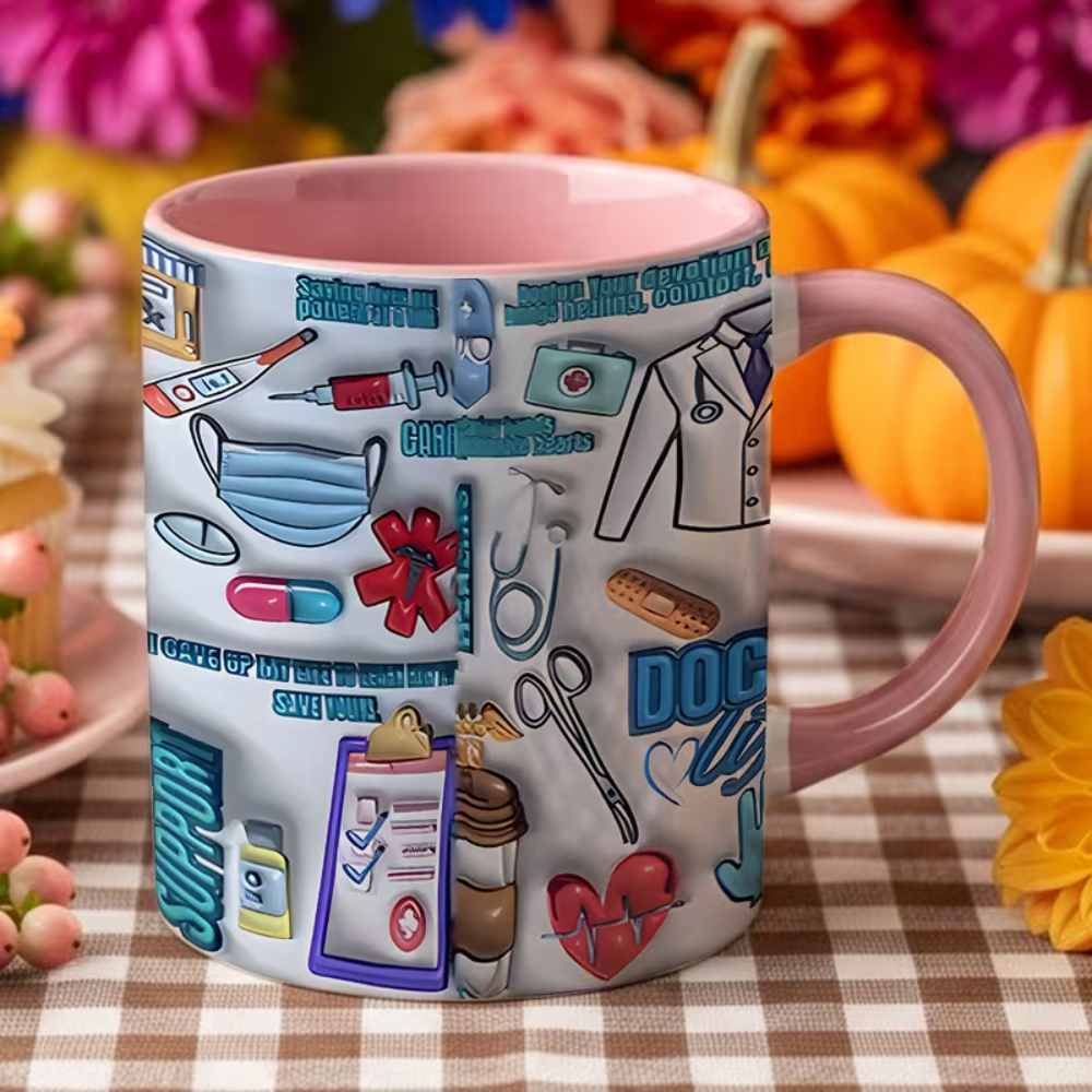 Ceramic Medical Theme Coffee Mug Doctor Nurse Pattern Drinkware