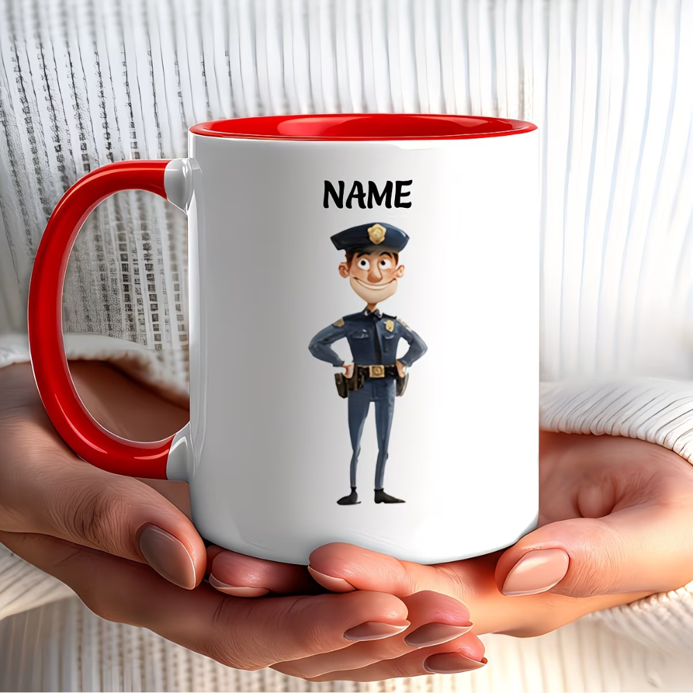 11 oz Personalized Cartoon Police Officer Ceramic Coffee Mug with Name