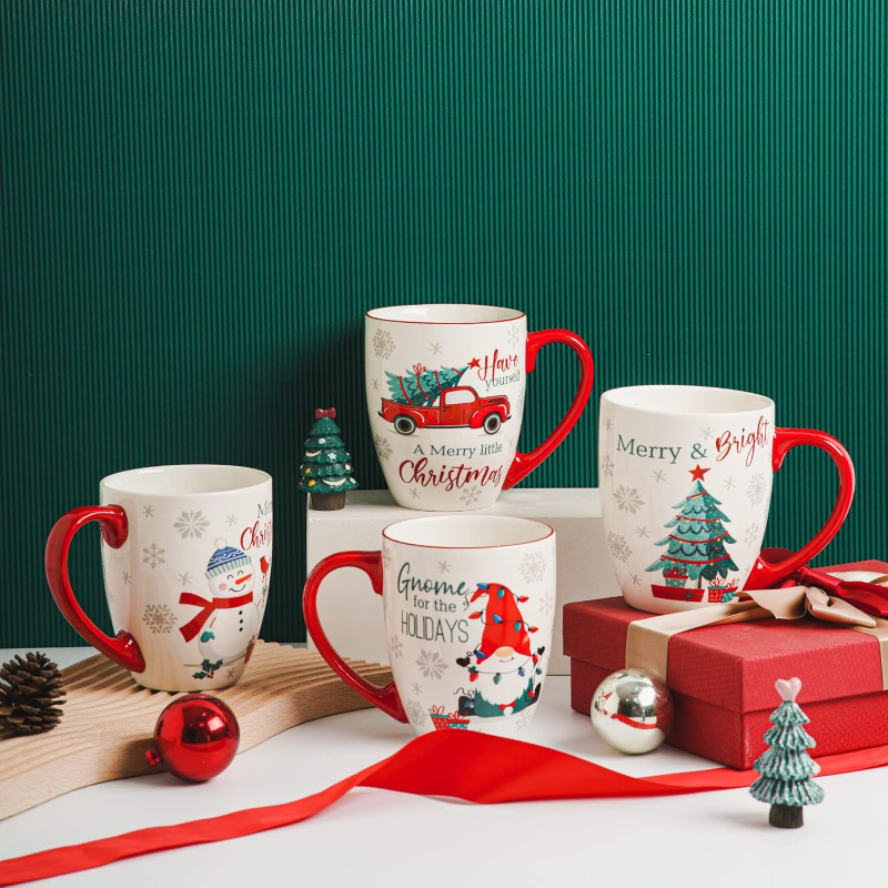  Set of 4 Porcelain Ceramic Christmas Mug