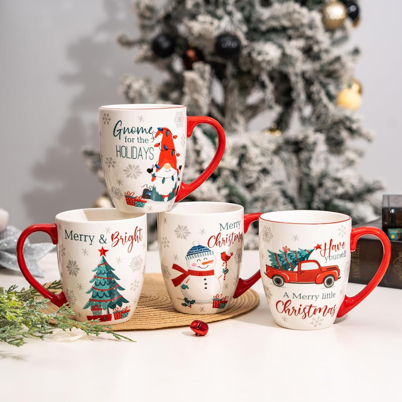  Set of 4 Porcelain Ceramic Christmas Mug
