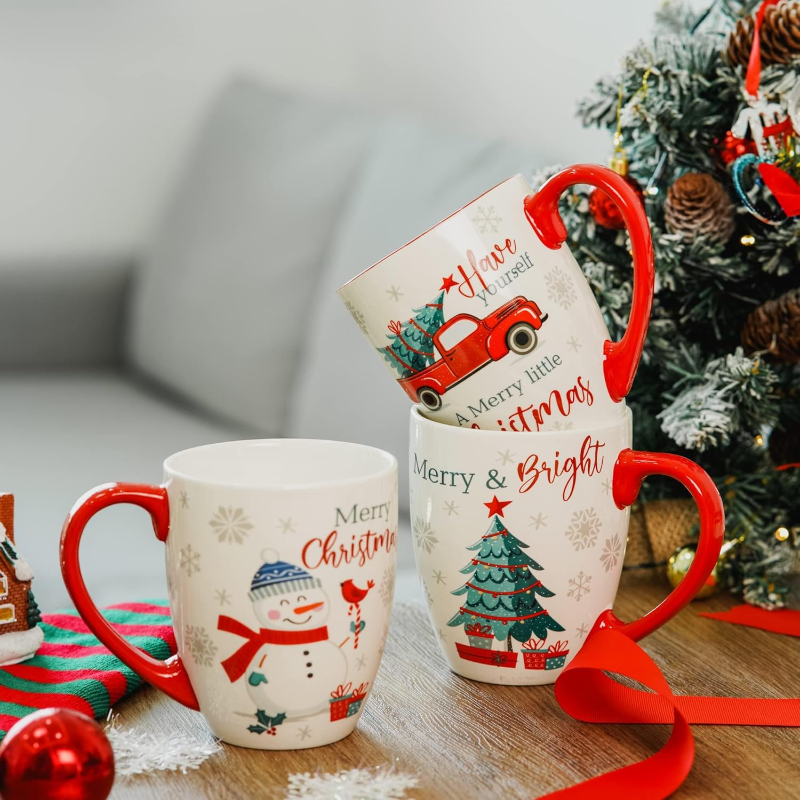  Set of 4 Porcelain Ceramic Christmas Mug