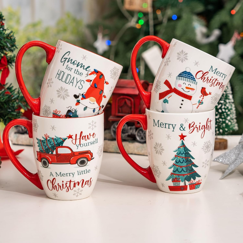  Set of 4 Porcelain Ceramic Christmas Mug