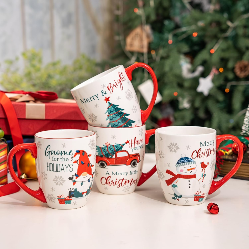  Set of 4 Porcelain Ceramic Christmas Mug