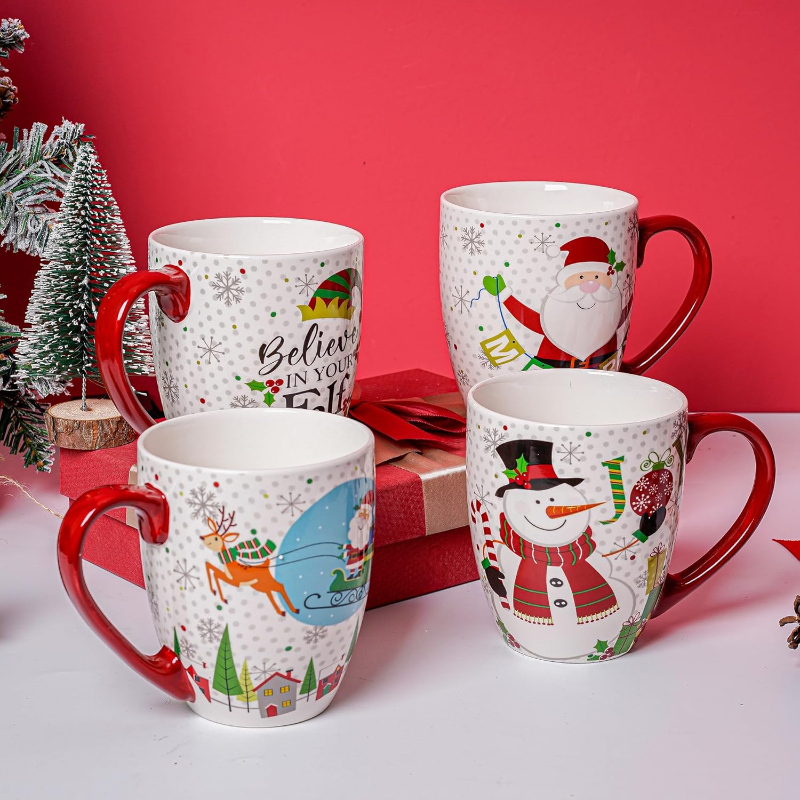 Set of 4 Porcelain Ceramic Christmas Mug