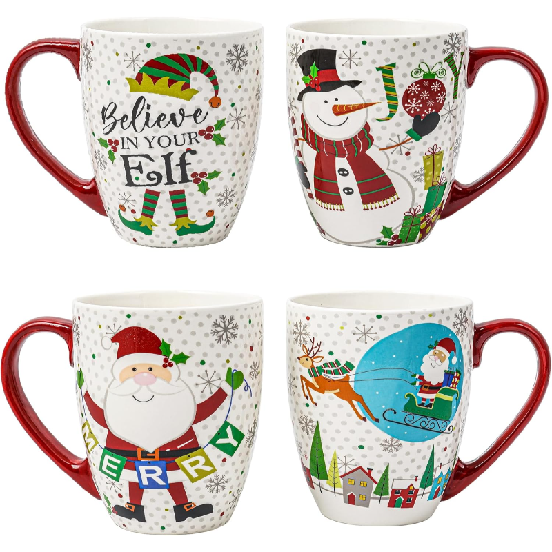  Set of 4 Porcelain Ceramic Christmas Mug