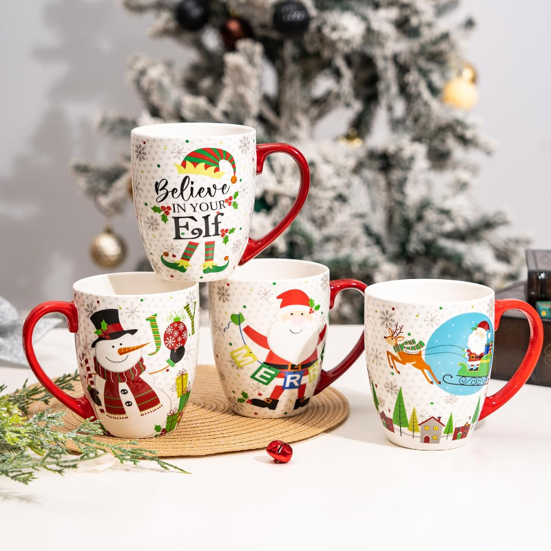  Set of 4 Porcelain Ceramic Christmas Mug