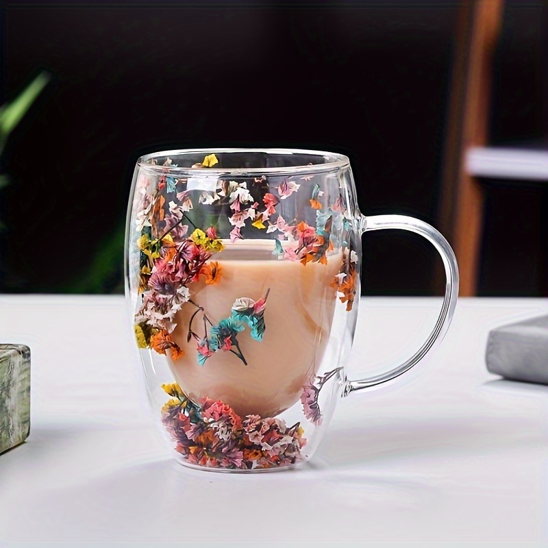 Floral Double-Wall Insulated Glass Mug 