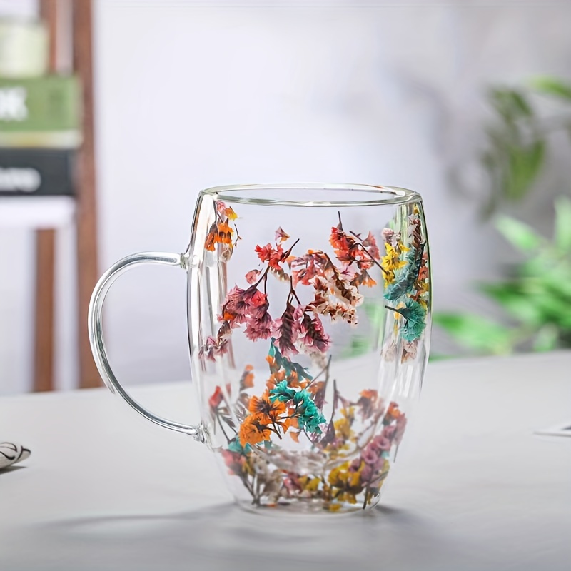 Floral Double-Wall Insulated Glass Mug 