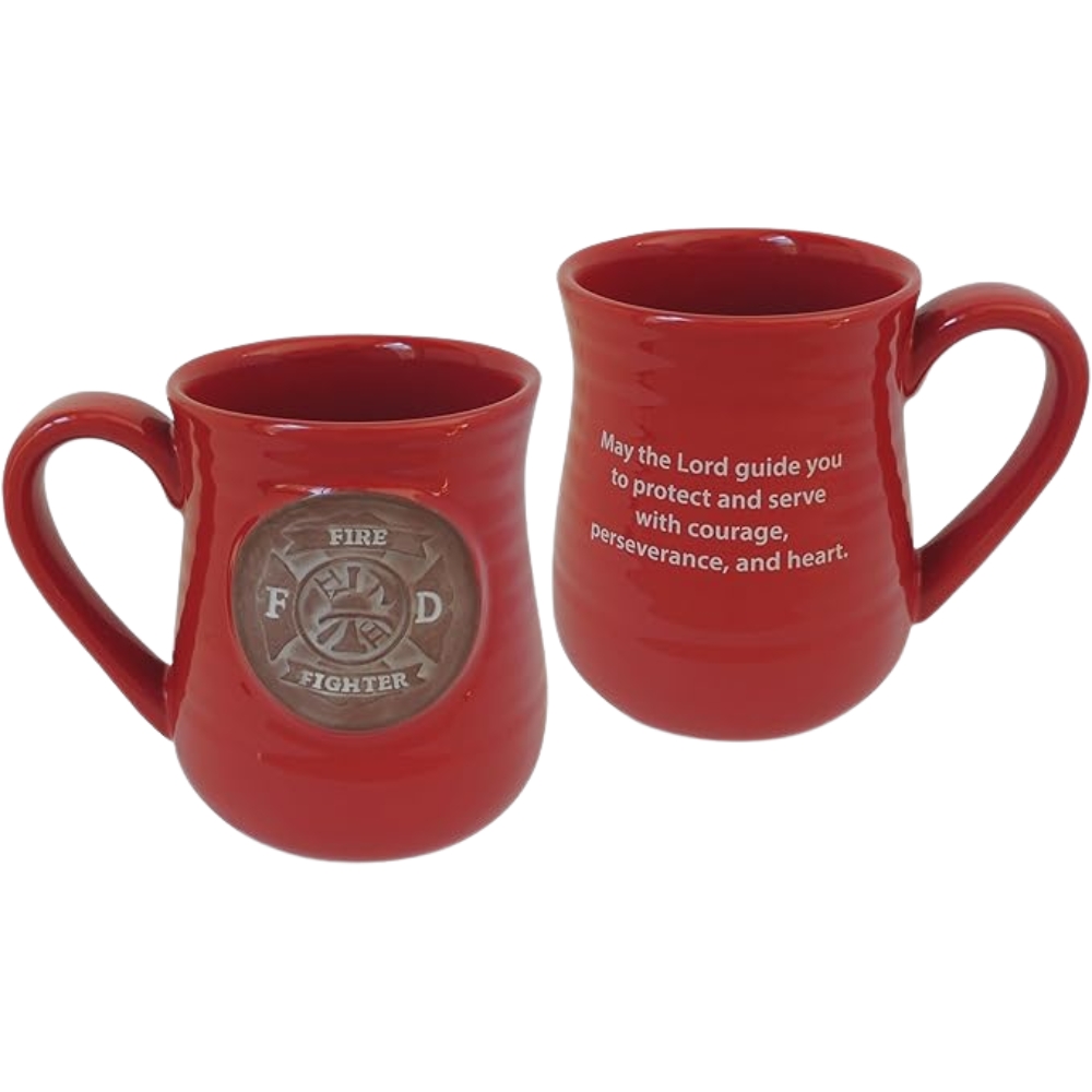 Gift Firefighter Pottery Mug Red Brown, 4.8 Inches