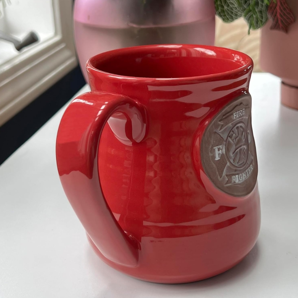 Gift Firefighter Pottery Mug Red Brown, 4.8 Inches
