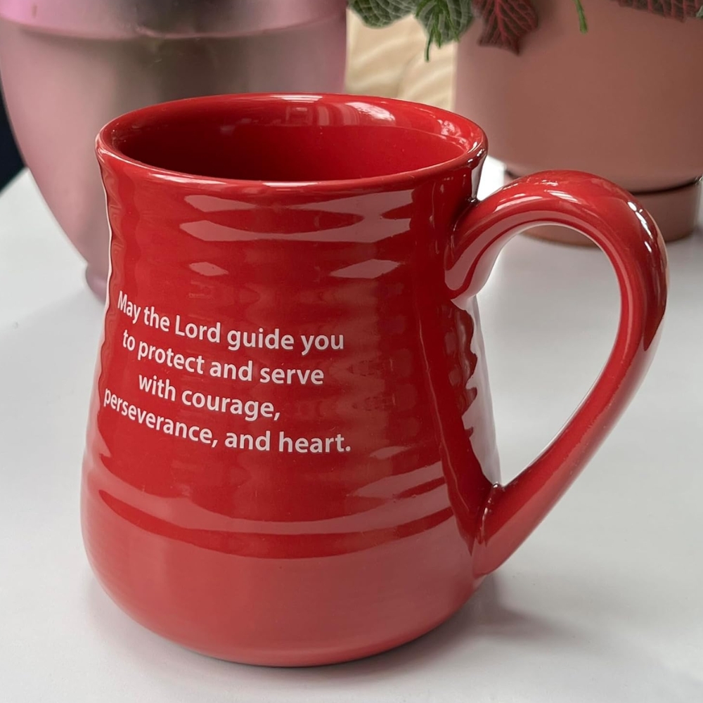Gift Firefighter Pottery Mug Red Brown, 4.8 Inches