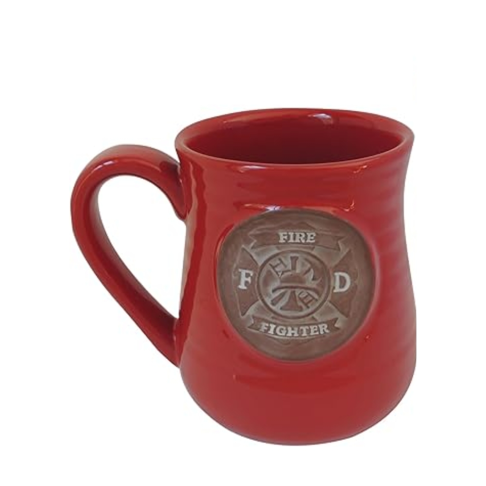 Gift Firefighter Pottery Mug Red Brown, 4.8 Inches