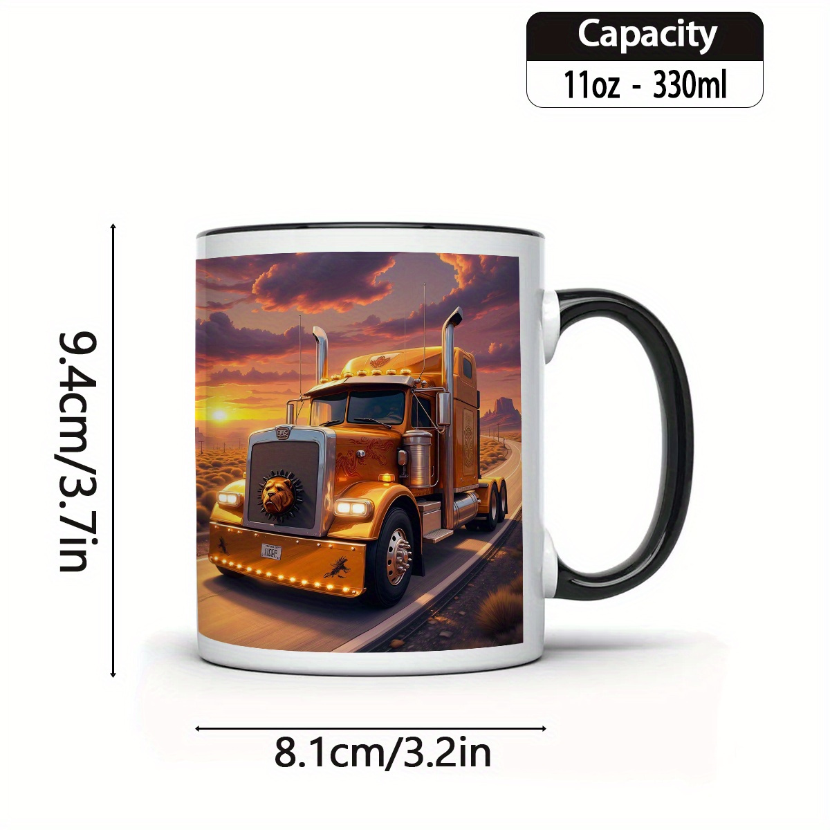A Cute And Durable White Mug Featuring a Steampunk Truck Design 11 Ounces Made of Cartoon Style Ceramic