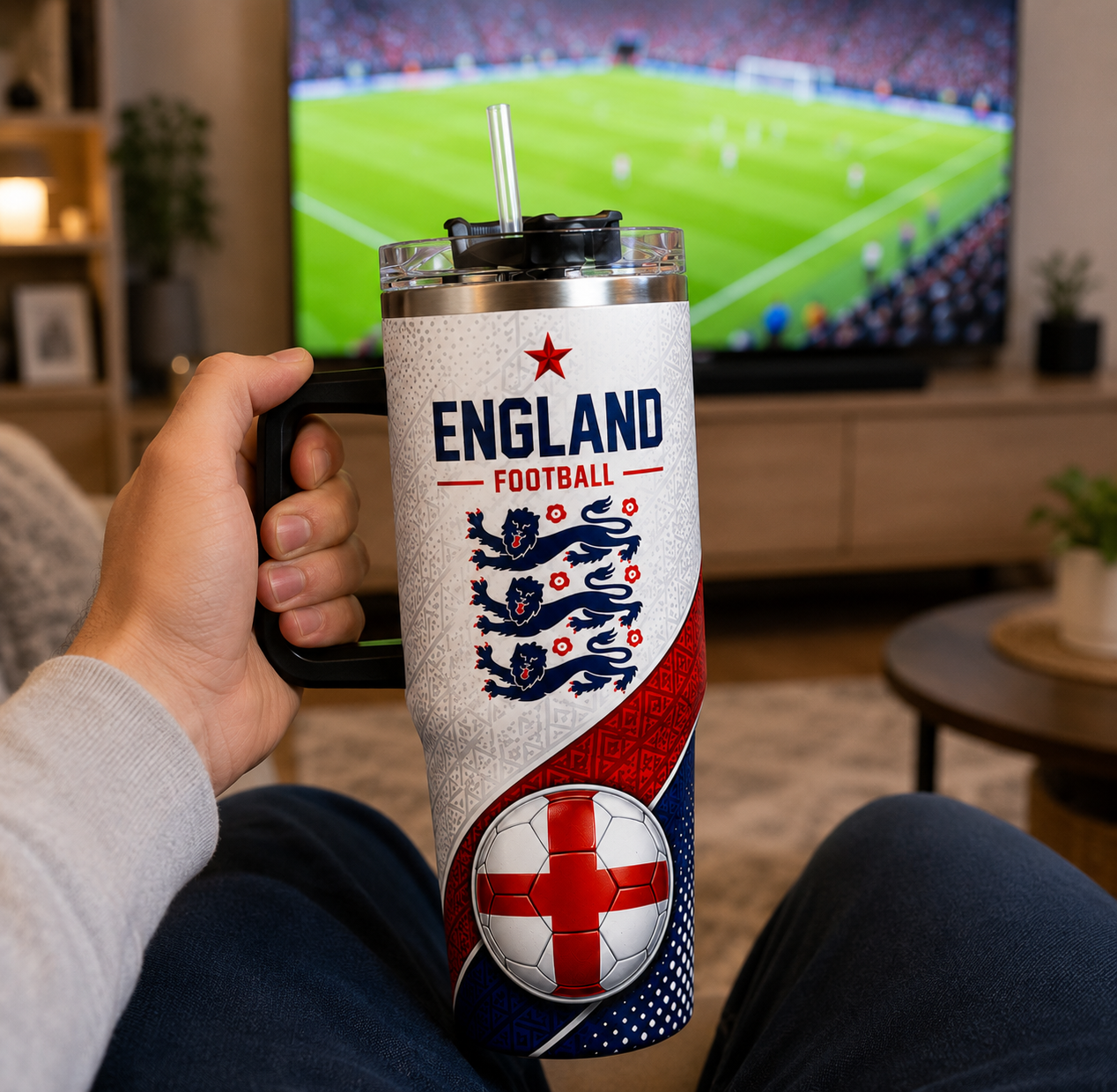 FIFA 2026 England Football Sports All Over Printed 40oz Tumbler With Straw And Lid