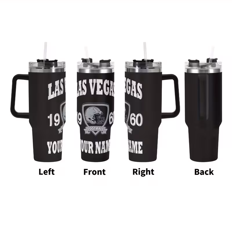 1 las vegas football themed 40oz stainless steel tumbler with lid insulated portable non slip sealed travel mug personalized name ideal for sports events perfect gift for sports event accessory customizable tumbler durable drinkware sports water bottle 0
