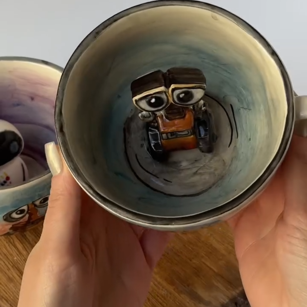 3D Robot Character Couple Mug Set Handmade Ceramic Cups