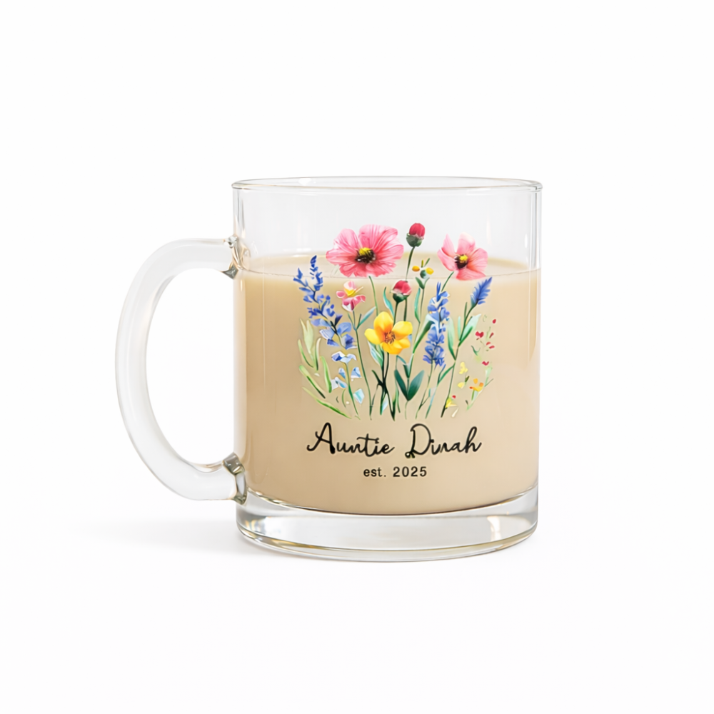 Personalized Auntie Floral Glass Printed Coffee Mug