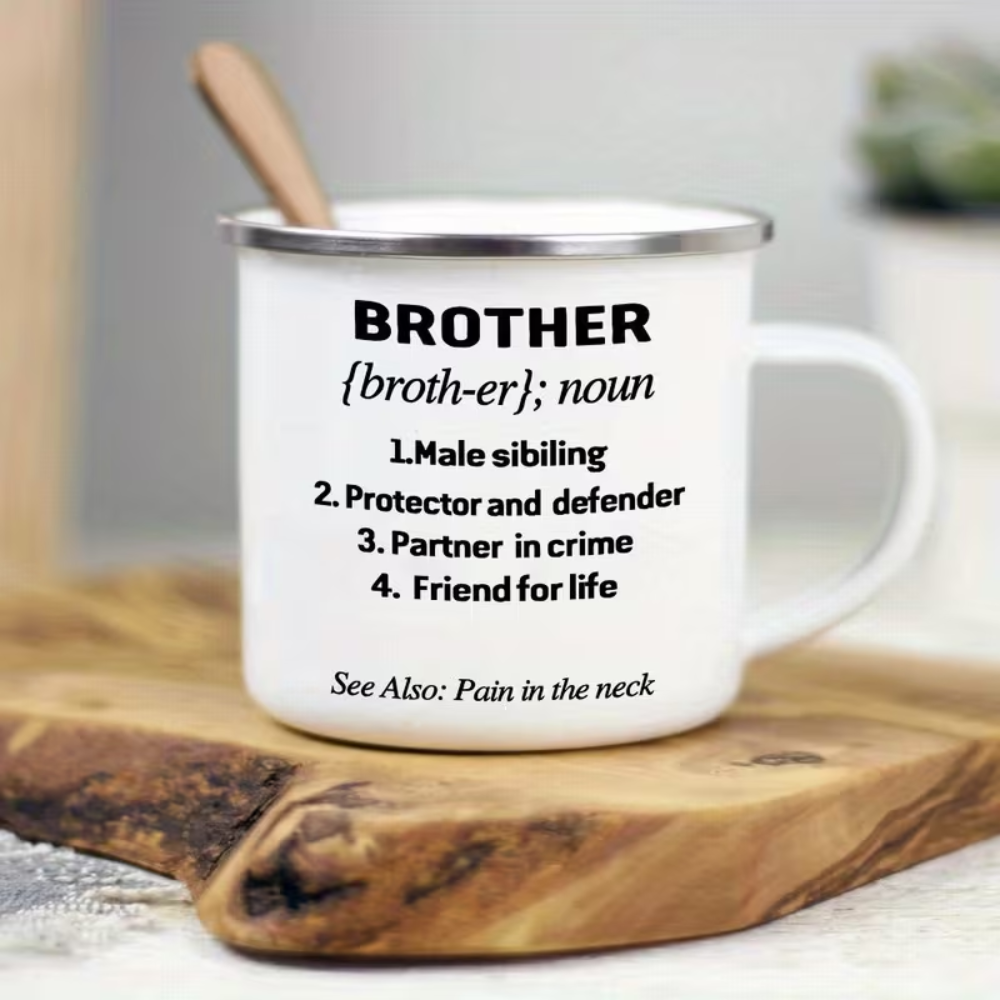 Funny Brother 1pc 12oz Metal Enamel Cup - Camping Coffee Cup Gift for Brother and Sisters