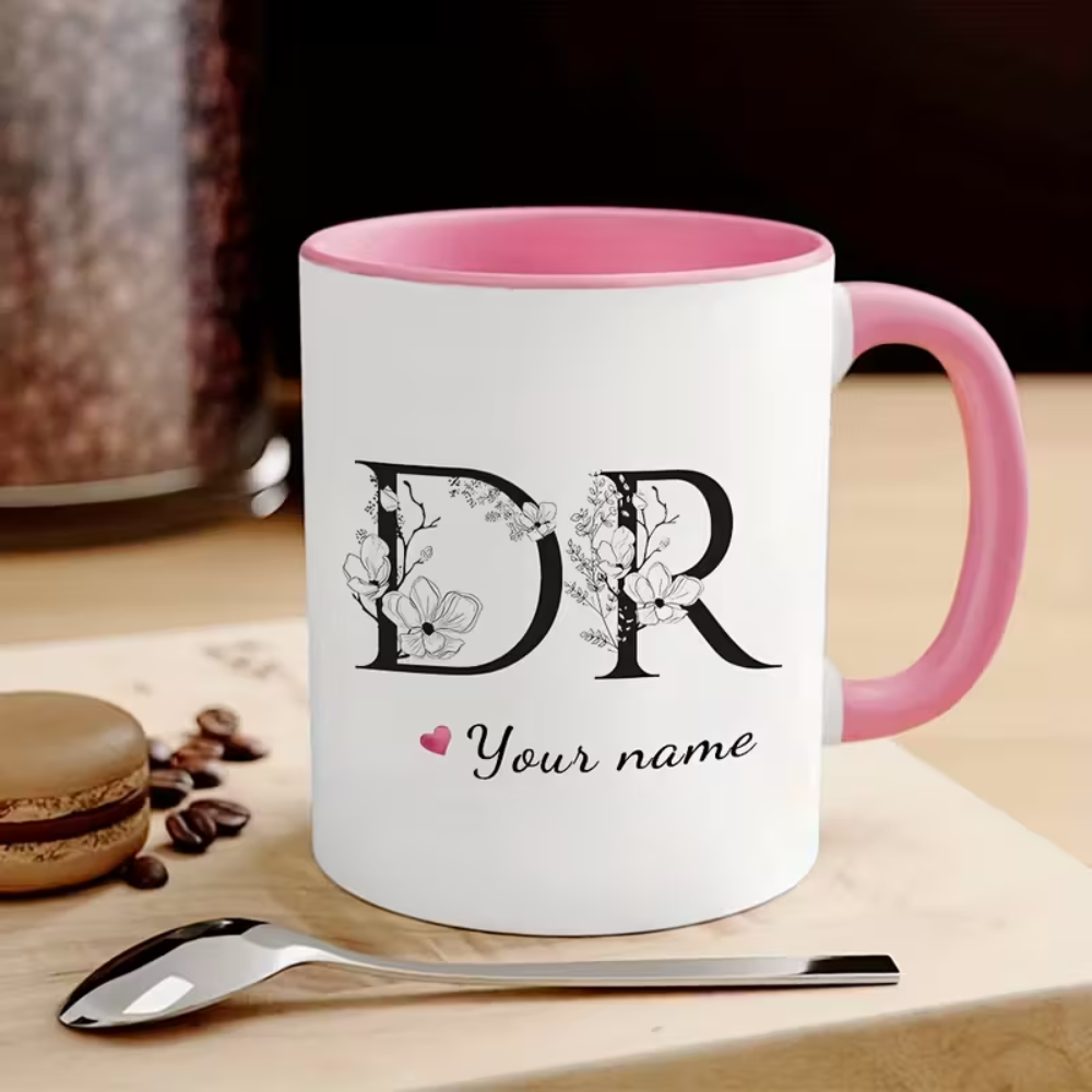 Personalized Doctor Ceramic Coffee Mug with Name Initials Floral Design