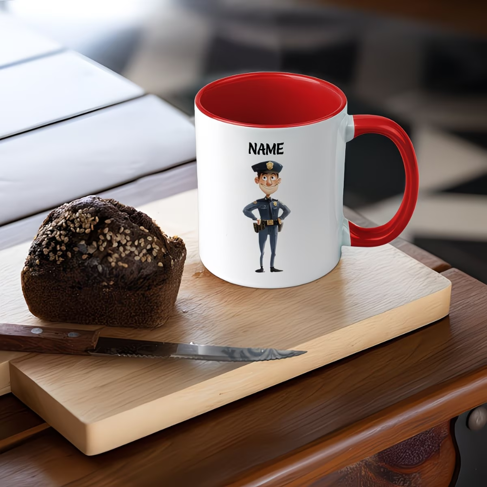 11 oz Personalized Cartoon Police Officer Ceramic Coffee Mug with Name