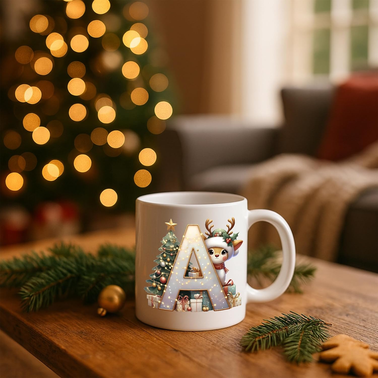 Christmas Personalized Initial Letter Printed Ceramic Mug