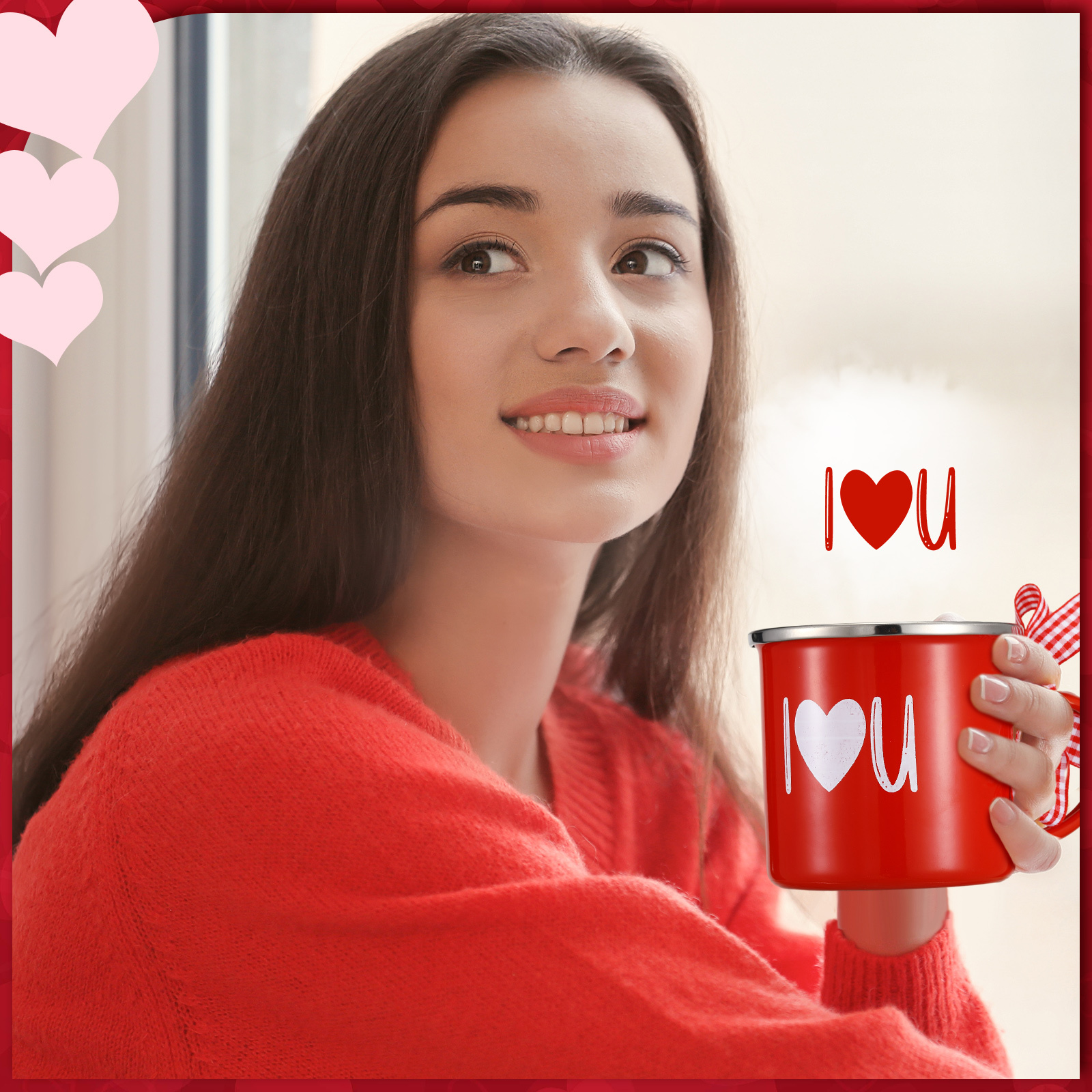 9 Piece Of Valentine Mini Ceramic Coffee Mugs With Ribbon Set